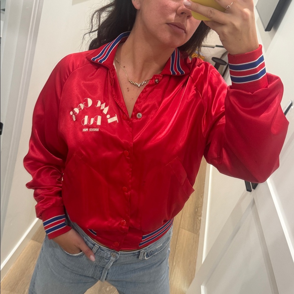 Vintage Red Satin Bowling Jacket
